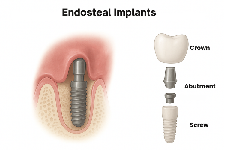 Uma ilustração mostra um implante endosteal